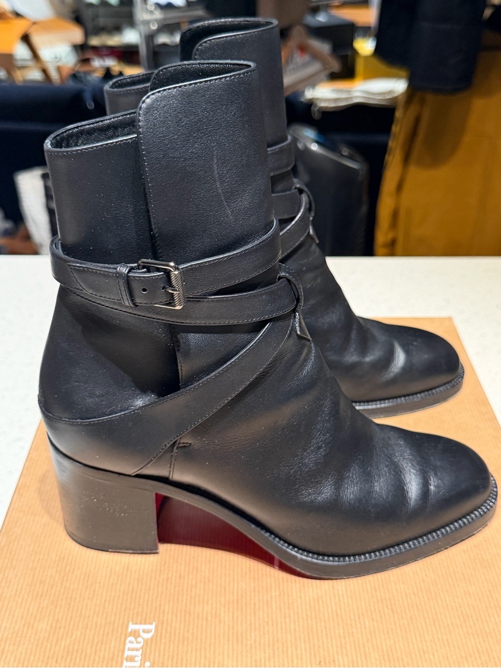 Christian Louboutin Karistrap Leather Ankle Boots with Wrap Strap - Women Shoes